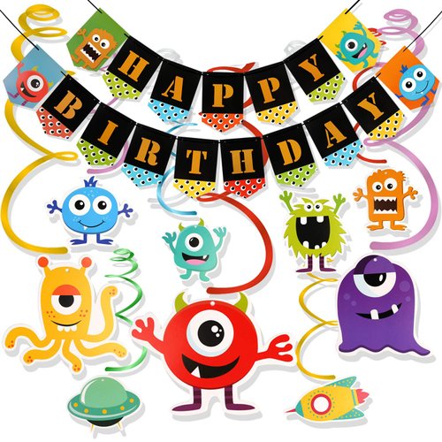 Konsait Monster Bash Birthday Party Decorations, Monster Hanging Swirl Decoration and Happy Birth...