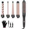 5 in 1 Curling Wand Set, Lopeie Curling Iron with New Upgraded Curling Brush and 4 Interchangeable Ceramic Curling Wand(0.5”-1.25”), Fast Heating, Include Heat Protective Glove & 2 Clips & Hair Brush
