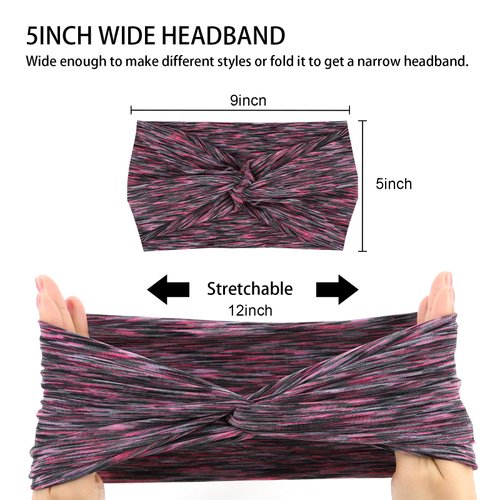 Wecoe 6 Pack Sweat Headbands Workout Headbands for Women Men Unisex Non Slip Wide Elastic Cloth Headbands Athletic Sports Running Headbands Sweat Wicking Bands Gym Headband Hair Accessories (Set 2)