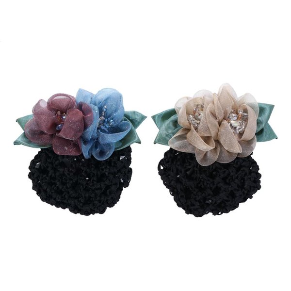 2Pcs Women Hair Bun Cover Net, Snood Flower Hair Clips Lace Hair Net Hair Accessories For Stewardess Banks Hotels Restaurant Staff