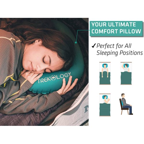 TREKOLOGY Ultralight Inflatable Camping Travel Pillow - ALUFT 2.0 Compressible, Compact, Comfortable, Ergonomic Inflating Pillows for Neck & Lumbar Support While Camp, Hiking, Backpacking
