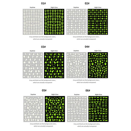 Halloween Stickers for Nails,Fall Skull Ghost Bat 3D Self-Adhesive Halloween Nail Art Stickers Decals Glow in The Dark Nail Decoration Nail Supplies for Women Girls Kids（6Pcs）