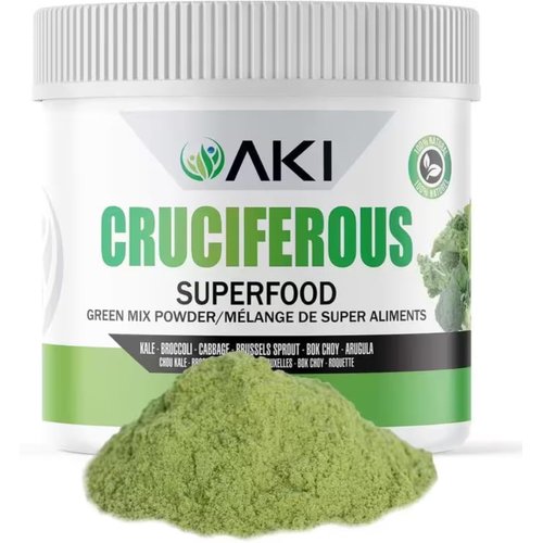 AKI Cruciferous Superfood Green Mix Powder - Made from Kale, Broccoli, Brussels Sprouts, Cabbage - Packed with Essential Phytonutrients & Vitamins (5.3oz/ 150G)