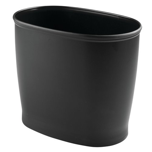 mDesign Oval Shatter-Resistant Plastic Trash Can, 8.5 Liters, Black, 12" x 8" x 10"