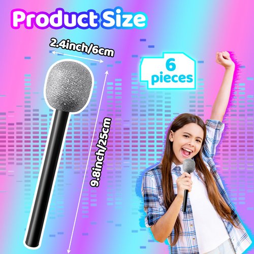 Eerrhhaq 6 PCS Microphone Prop,Plastic Fake Microphone,Stage Glittered Microphone Prop for Kids,Halloween Christmas Karaoke,Costume Prop,Birthday Party