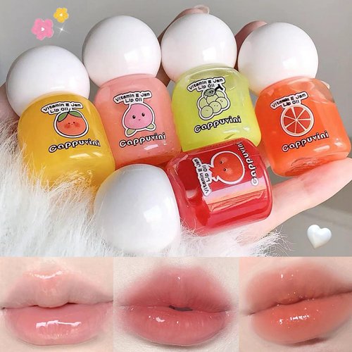 5 Colors Cute Lip Gloss Set, Fruit Flavored Hydrating Lipgloss Moisturizing Lip Stain Plumping Lipstick, Water Lip Gloss Waterproof Long Lasting Tinted Glossy Lip Make-up for Girls