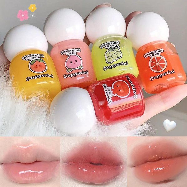 5 Colors Cute Lip Gloss Set, Fruit Flavored Hydrating Lipgloss Moisturizing Lip Stain Plumping Lipstick, Water Lip Gloss Waterproof Long Lasting Tinted Glossy Lip Make-up for Girls