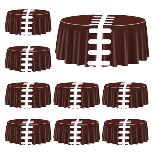 PIXHOTUL 9 Pcs Football Print Tablecovers, Round Football Pattern Plastic Tablecloths Football Party Supplies for Birthday Party Football Party Games Decoration, 84 x 84 Inch
