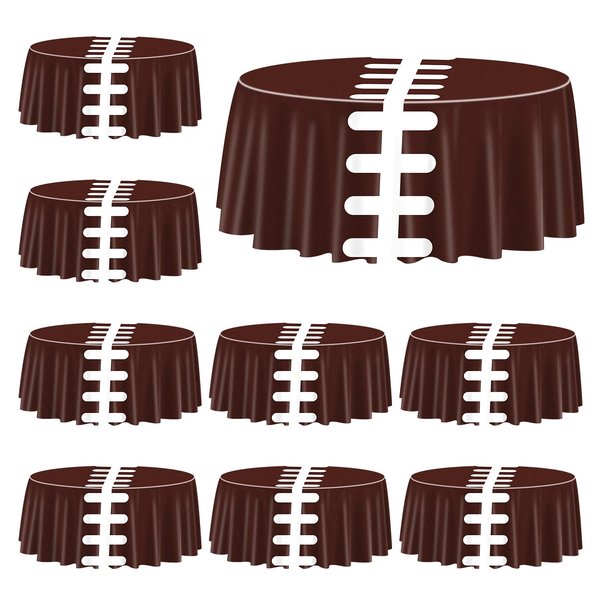 PIXHOTUL 9 Pcs Football Print Tablecovers, Round Football Pattern Plastic Tablecloths Football Party Supplies for Birthday Party Football Party Games Decoration, 84 x 84 Inch