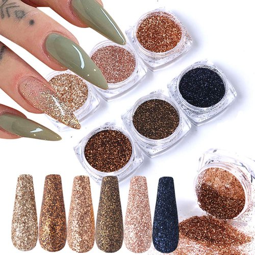 Holographic Nail Powder Nail Art Glitter Supplies 3D Ultra-Thin Mermaid Chameleon Glitter Dust for Acrylic Nail Art Gel Polish Dip Powder Kit Nail Decorations Designs Manicure Pigment (6 Colors)