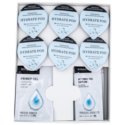 Hydrate - Oxygen Facial CO2 Therapy, Home Facial, 6 Pods + 6 Primer Gel + 6 Hydrating Serum After Treatment (NEW FORMULA less foam)