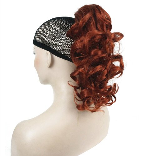 Aimole Curly Ponytail Extension Hair Piece Claw Medium Long 12 inches Clip In/On Synthetic Hair Extensions(130 Fox Red)