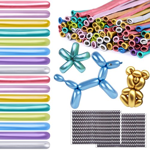 LovesTown 150PCS 260 Balloons, Long Balloons Animal Balloons Metallic Long Skinny Balloons Twisting Balloons for Animal Shapes Birthday Party Decor