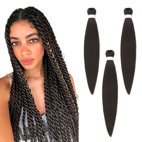 Pre Stretched Braiding Hair Long Braid 26 Inch,#4 Color 3 Packs Braiding Hair Extensions Professional Synthetic Fiber Crochet Twist Braids (#4)