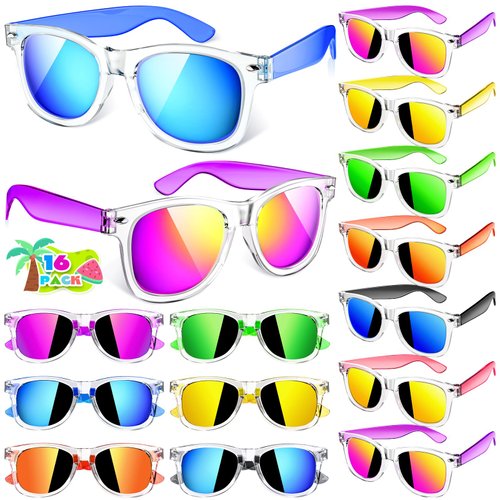 Joycover Valentines Day Gifts for Kids with Kids Sunglasses, 16 Pack Valentines Party Favors for Kids 4-8, Translucent Sunglasses for Kids with UV400 Protection, Beach, Pool Party Favors Supplies