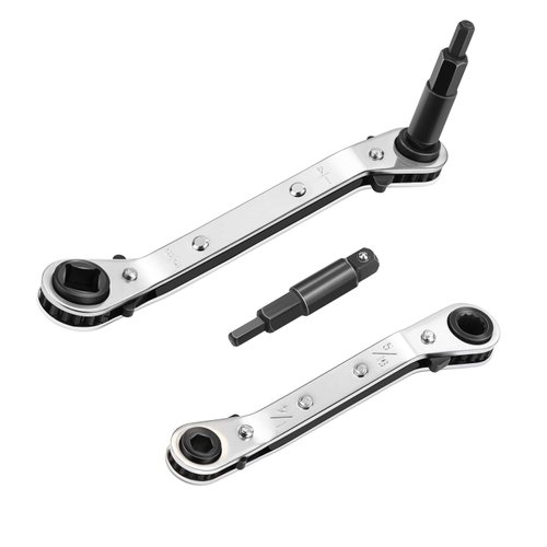 WADEO HVAC Service Wrench Set, 4 Sizes, Hex Bit Adapter, Compact Design, Suitable for Air Conditioning and Refrigeration Equipment Repair