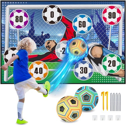 SUGFUT Soccer Games Soccer Toys Soccer Gifts for Boys Soccer Training Equipment Indoor Outdoor Backyard Toss Soccer Goal Game with Velcro Balls, Foldable Flannel Goals