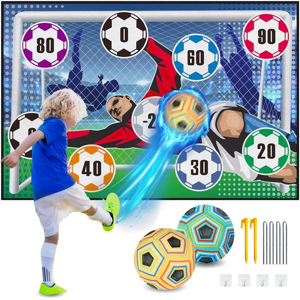 SUGFUT Soccer Games Soccer Toys Soccer Gifts for Boys Soccer Training Equipment Indoor Outdoor Backyard Toss Soccer Goal Game with Velcro Balls, Foldable Flannel Goals