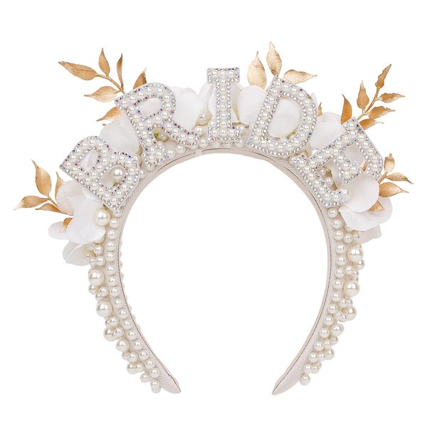 Pearl Bride Headband Bachelorette Party Decorations Bride Bride To Be Headband Bride Headband Wide Pearl Headband for Bachelorette Party, White Artificial Flower Headband for Bridal Shower Gift