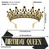 GAFATORY Black Gold Birthday Queen Crown and Sash Birthday for Women Birthday Crowns Decorations Birthday Tiara and Sash for Women Princess Tiara with Comb Princess Crown Girl Tiara Party for Girls