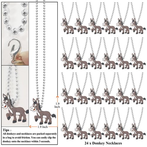 KeeStar 24 Pack Donkey Necklace Party Favors for Farm Animal Baby Shower, Barnyard Themed Party, Birthday, School Carnival Rewards, Photography Props, Home Decorations, Classroom Prize