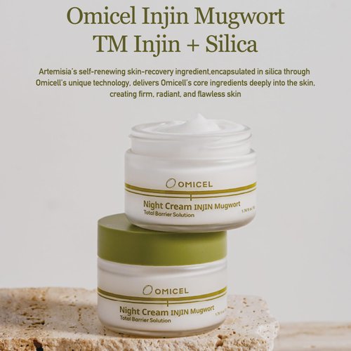 OMICEL INJIN Mugwort Night Cream 50ml (1 Count) - Silica-Supported Formula for Skin Elasticity and Turnover | Moisturizing Night Cream with Melatonin and Shea Butter