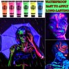 6 Pcs Glow in the Dark Face Body Paint,Blacklight Neon Face & Body Paints,Easily Cleanable Face & Body Paint Set Neon Body Makeup Glow in the Dark Party Supplies