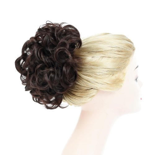 Rose bud Chignon Hairpiece Curly Bun Extensions Scrunchie Updo Synthetic Combs in Messy Bun Hair Piece for Women Medium Brown