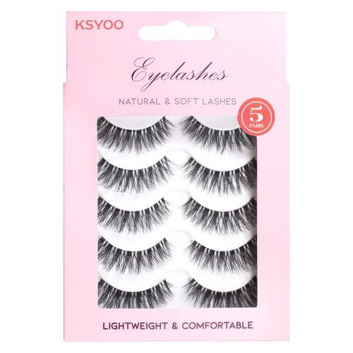 KSYOO False Eyelashes Cat Eye Lashes Wispy Lashes Clear Band V1 Russian Strip Lashes That Look Like Extensions D Curl Cat Eye Lashes Natural Look Faux Mink 3D Fluffy Russian Strip Eyelashes