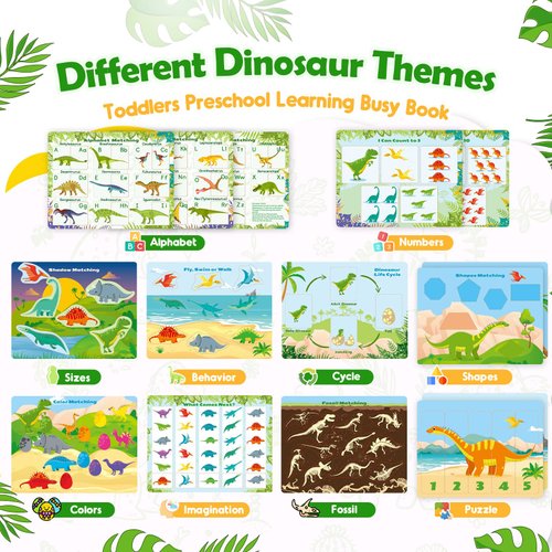 Dinosaur Toys for Kids 3-5, My Preschool Busy Book Montessori Toys for 3 4 5 6 7 Year Old Boys Girls Preschool Learning Homeschool Activities Ideal Christmas Birthday Gifts for Kids Ages 2-4 5-7