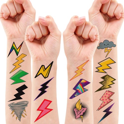 115 PCS Cute Funny Lightning Bolt Temporary Tattoos Sticker Funny Tornado Birthday Party Decorations Supplies Favors Gifts Baby Shower Boys Girls Cute Fake Lightning Bolt Tattoo School Reward Themed