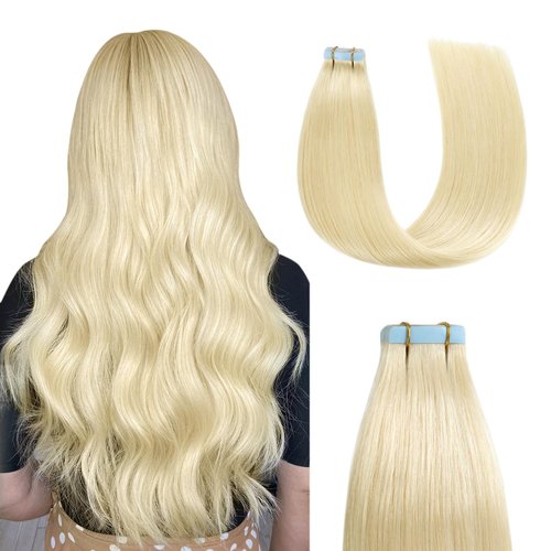 Sunya Platinum Blonde Tape in Hair Extensions Human Hair 14 Inch Straight Tape in Real Human Hair Seamless Skin Weft Blonde Tape in Hair Extensions #60 40g 20Pcs/Pack