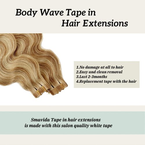 Body Wave Blonde Tape in Hair Extensions Balayage Human Hair Extensions 50grams/20pcs Strawberry Blonde to Bleach Blonde Body Wave 100% Remy Hair pieces Tape on Extensions(H#27/613)…
