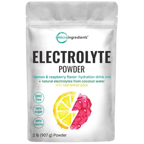 Micro Ingredients Hydration Electrolyte Powder, 2lbs (139 Servings), Keto & No Sugar - High Potassium (1000mg) with Lemon Raspberry Flavored - Made with Real Lemon Juice & Coconut Water - Non-GMO