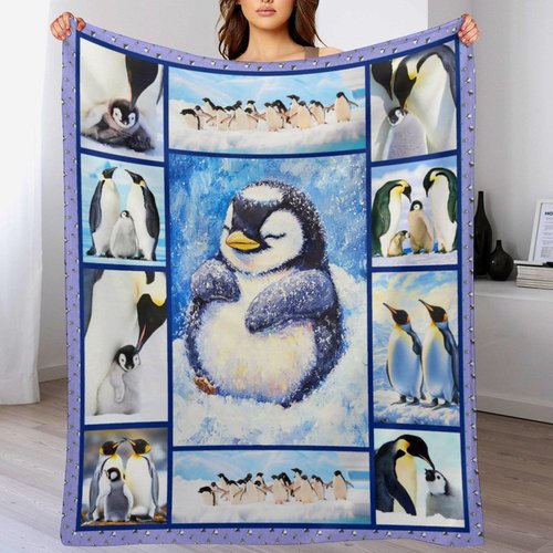Penguin Blanket Penguin Gifts Animal Penguin Decor Pictures Snow Penguin Throw Blanket for Sofa Couch Bed Living Room Soft Warm Cozy for Adults Kids Men Women 40"x50"