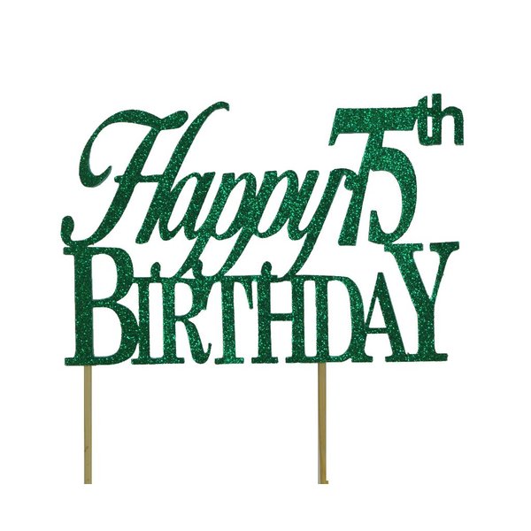 All About Details Happy 75th Birthday Cake Topper,1pc, 75th Birthday, Cake Decoration, Party Decor (Green)