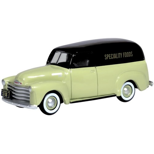 1950 Chevy Panel Van Speciality Foods Light Green and Black 1/87 (HO) Scale Diecast Model Car by Oxford Diecast 87CV50004