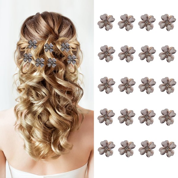Canitor Mini Flower Hair Clips Rhinestone 20 Pcs Decorative Hair Accessories for Women Girls Cute Small Bangs Clips Hair Jewelry For Wedding Bridal (gray)