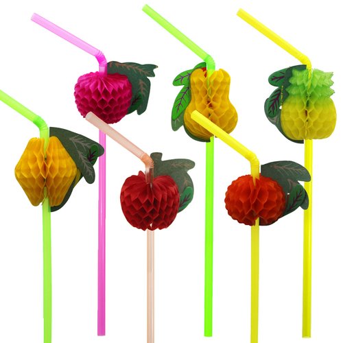 BLUE TOP Tropical Fruit Straws 9.65 Inch 100 PCS Colorful Fruit design Drinking Straws for Cocktail,Milkshake,Juice, Decoration & Add Atmosphere for Party,Bar