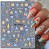 Summer Ocean Life Nail Art Stickers 5D Embossed Seashell Starfish Nail Decals Self-Adhesive Glitter Plastic Sea Creature Designs Summer Nail Art Supplies Marine Life Manicure Sliders for Women Girls