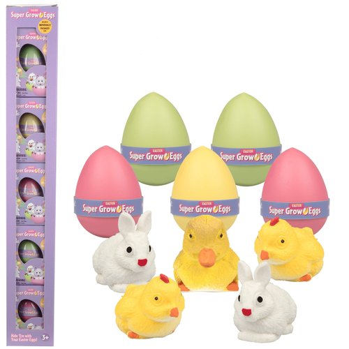 SCS Direct Super Grow Easter Eggs for Kids - 5 Pack- Watch Them Hatch and Grow - Great for Easter Baskets Stuffers and Egg Hunts - Three Different Pets That Grow 5-6x in Size - Bunny, Duck or Chick