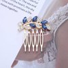 Yheakne Vintage Rhinestone Crystal Hair Comb Blue Crystal Wedding Headpieces Rhinestone Side Comb Hair Clip Hair Gold Cz Leaf Comb Barrette Bridal Headwear Accessories Jewelry for Women (Gold)