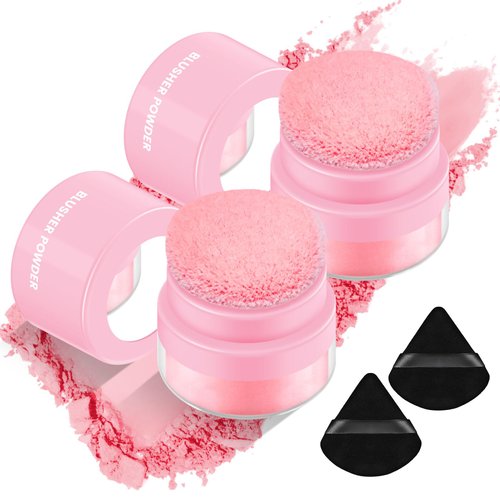 FREEORR Pink Blush Loose Face Powder, Matte Blush Powder Makeup with Mushroom Powder Puff& Mirror &Triangle Puff, Pink Face Powder Blush for Cheek, Under Eye Highlight Oil Control Soft Fine-C