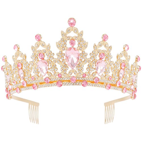 Didder Pink Princess Crown Crystal Tiara for Women and Girls, Tiaras and Crowns Birthday Party Headpiece Bridal Hair Accessories for Wedding Halloween Queen Costume Pageant Quinceanera Crown