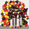 Cartoon Mouse Balloon Arch 125pcs Mouse Birthday Decorations-Red Black Yellow Balloon Garland, Birthday Banner, Mouse Theme Foil Fringe Curtains For Mouse Birthday Party Supplies