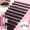 zanlufly Fluffy Lashes Extension Kit 20MM Mink Lashes Clusters Individual Lashes with Lash Bond and Seal and Applicator Thick Eyelashes Extension Kit