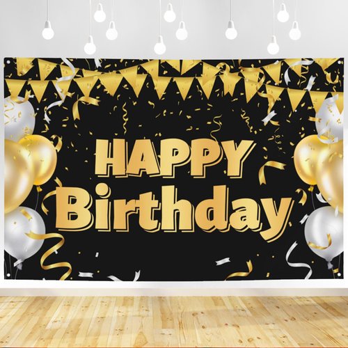 Happy Birthday Banner Birthday Party Banner Decorations Blue and White Birthday Banners Sign Gift for Men Women Boys Girls 6X4Ft