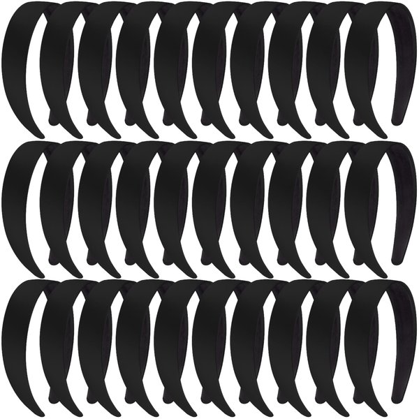 SIQUK 30 Pieces Black Satin Headbands 1 Inch Wide Hair Headband Non-slip Satin Hard Headband DIY Headbands for Women