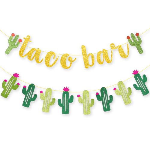 KatchOn, Glitter Taco Bar Banner - 2 Strings, Pre-Strung | Taco Bar Sign with Cactus Banner | Taco Bar Decorations | Fiesta Party Decorations, Cactus Party Decorations | Cinco De Mayo Decorations