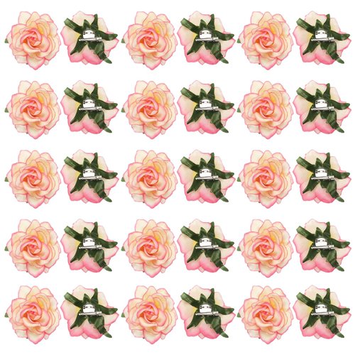 MECCANIXITY 30 Pcs Rose Flower Hair Clips 4 Inch Flower Hair Pins Flower Brooch for Women Hair Accessories Pastel Yellow